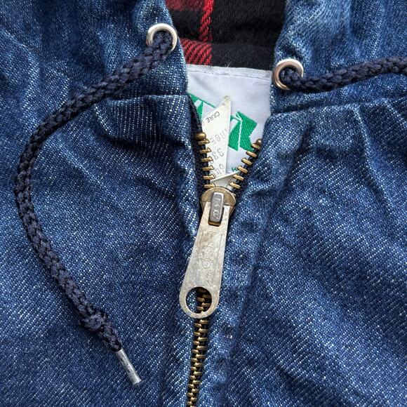 Vintage Flannel Lined Denim Hooded Workwear Jacket L - Picture 4 of 8